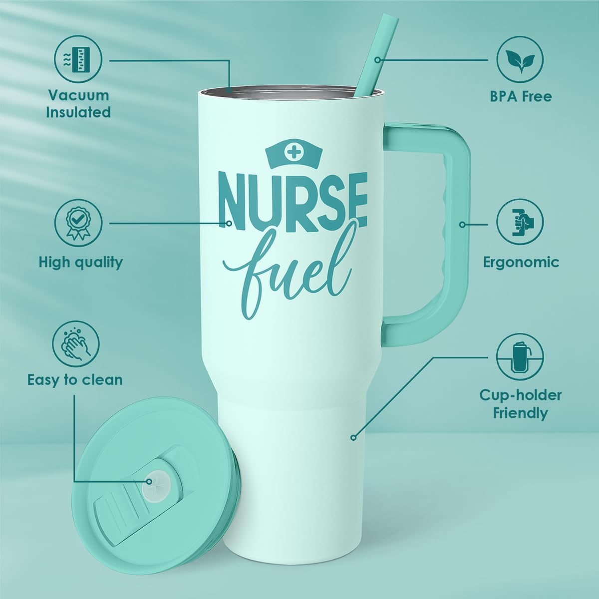 SANDJEST Nurse Gift Tumbler 40oz with Handle and Straw – Nurse Fuel Insulated Stainless Steel Travel Coffee Mug for Nursing Friend Student - Gifts for Appreciation, Birthday, Christmas - Image 4