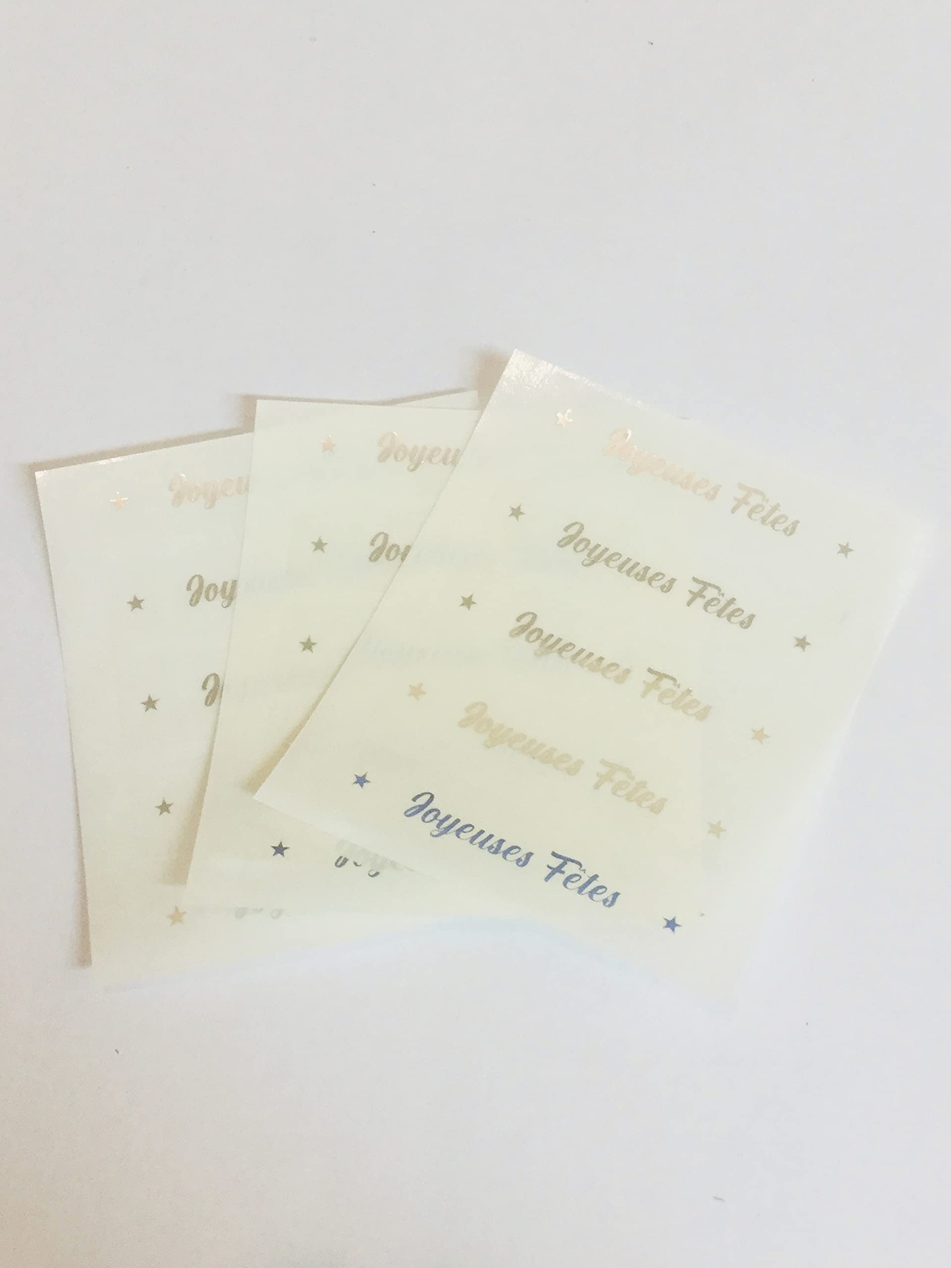 Pack de 24 Felices Fiestas Francesas Navidad Pegatinas, Brillante Dorado Brillante, Brillante Plata O Oro Rosa Sobre Transparente
