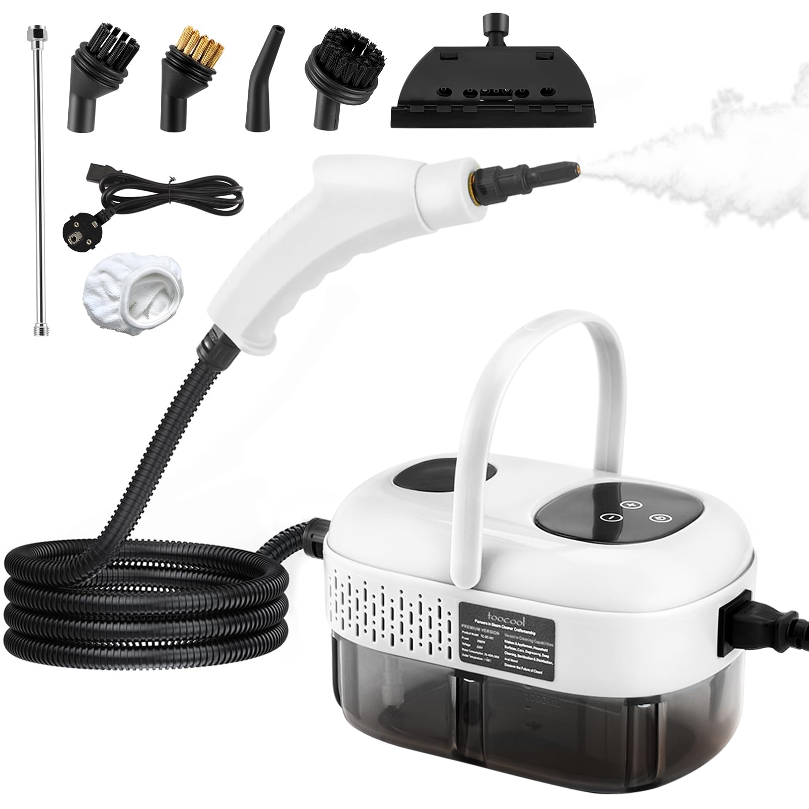 Nettoyer Vapeur Main 2500W, 1100ML Nettoyeur Vapeur Portable avec 9 Accessoires, 3,0 Bar Nettoyer Vapeur Main 2500W, 1100ML Nettoyeur Vapeur Portable avec 9 Accessoires, 3,0 Bar