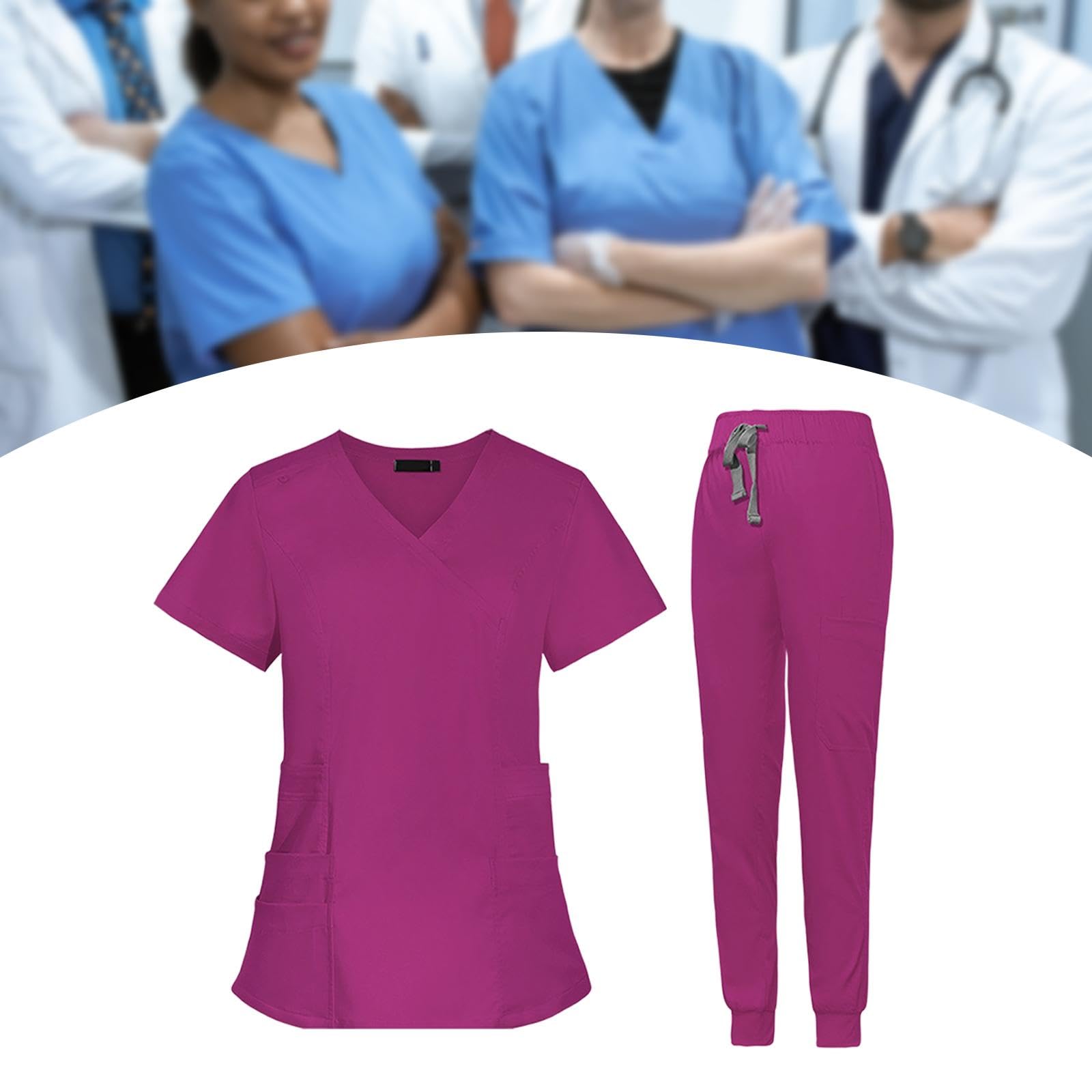 Berufsbekleidung für Krankenschwestern, Jogginghose Und Kasack, Knitterfrei, für Spa Und Kosmetik, Maschinenwaschbar, V Ausschnitt