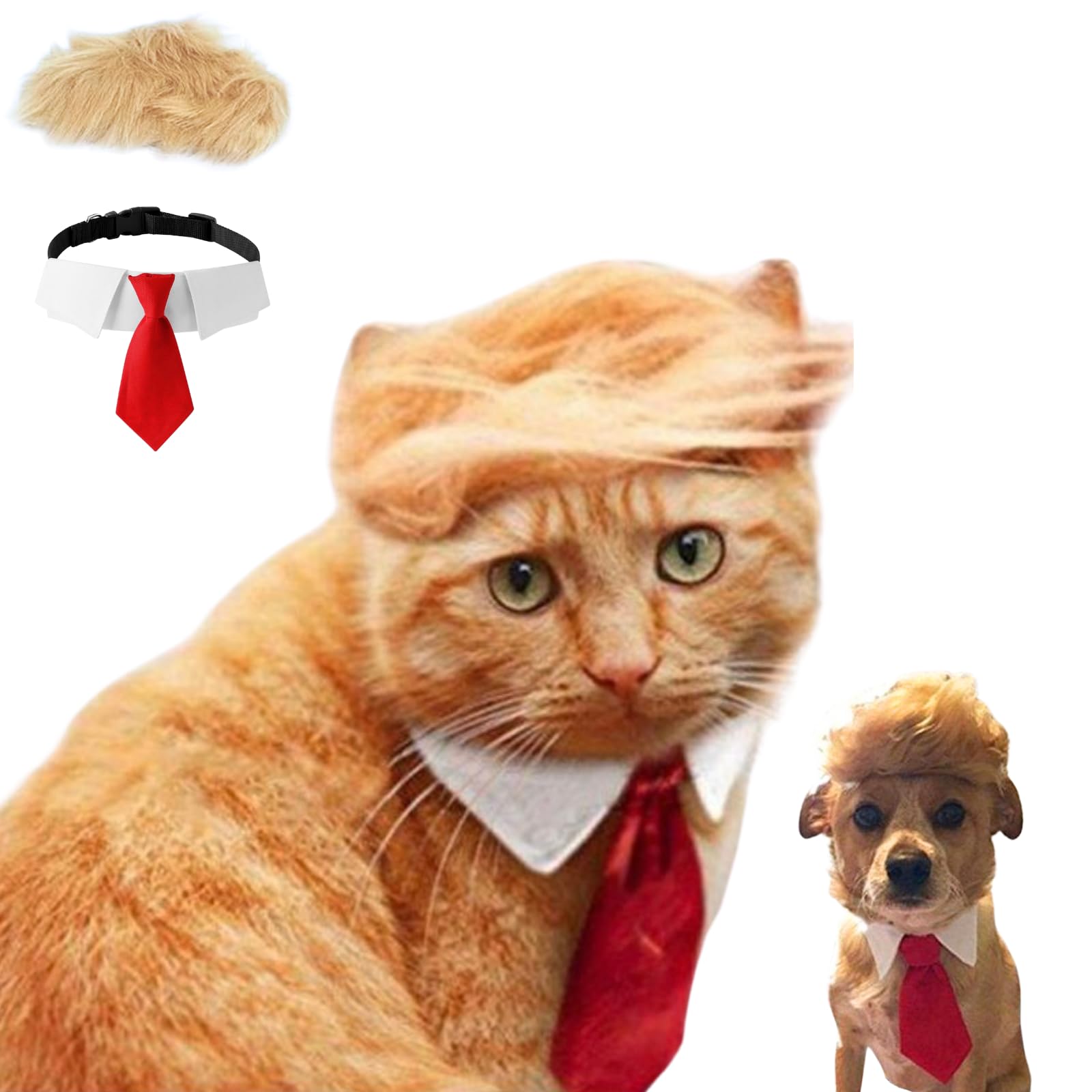 Pet Cat/Dog Blonde Wig with Tie - Iconic and Playful Toupee Hat, Cosplay Dress Up Clothing Costume Halloween Accessories (RedTie, S)