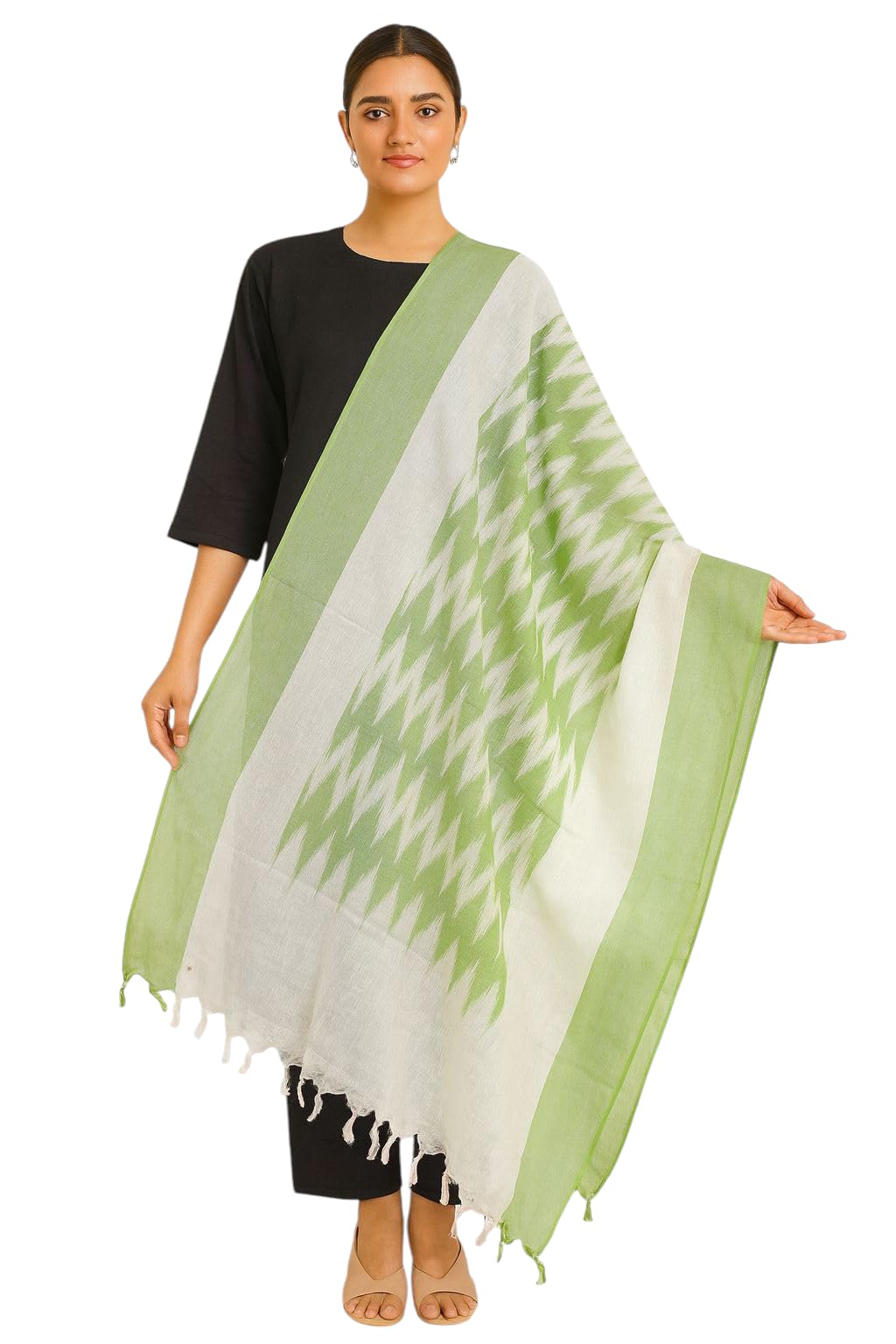 sahina dupatta Elegant Ikat cotton dupatta with traditional zig-zag pattern. Soft, breathable fabric with stylish tassel edges. Perfect for casual and ethnic wear.-picture-56