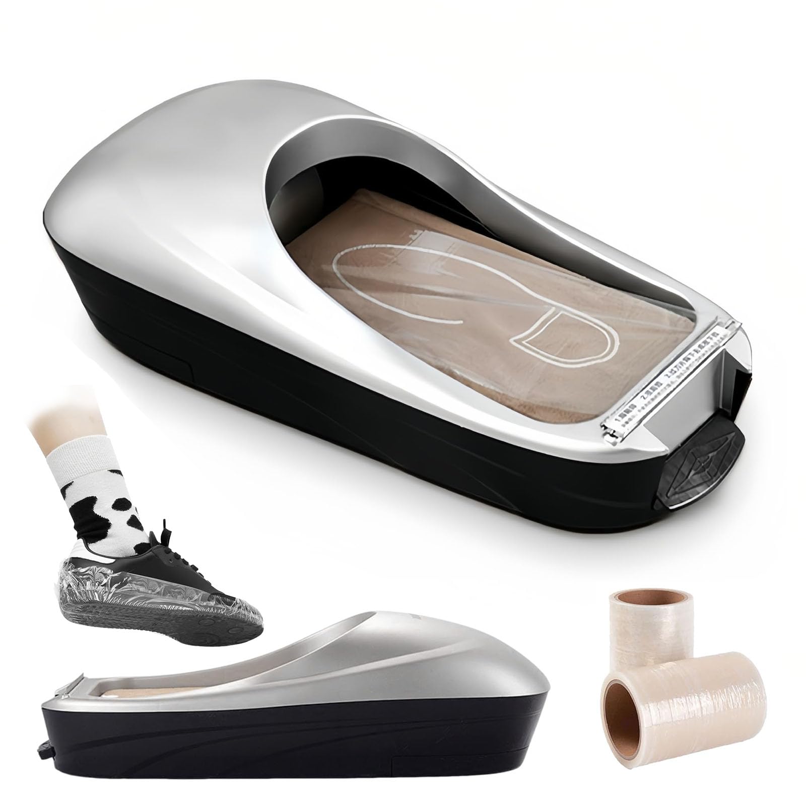 Dispensador automático de fundas de zapatos con 2 rollos de película para zapatos, aplicador portátil manos libres, protector de suelo antideslizante para entrada de casa, oficina, taller