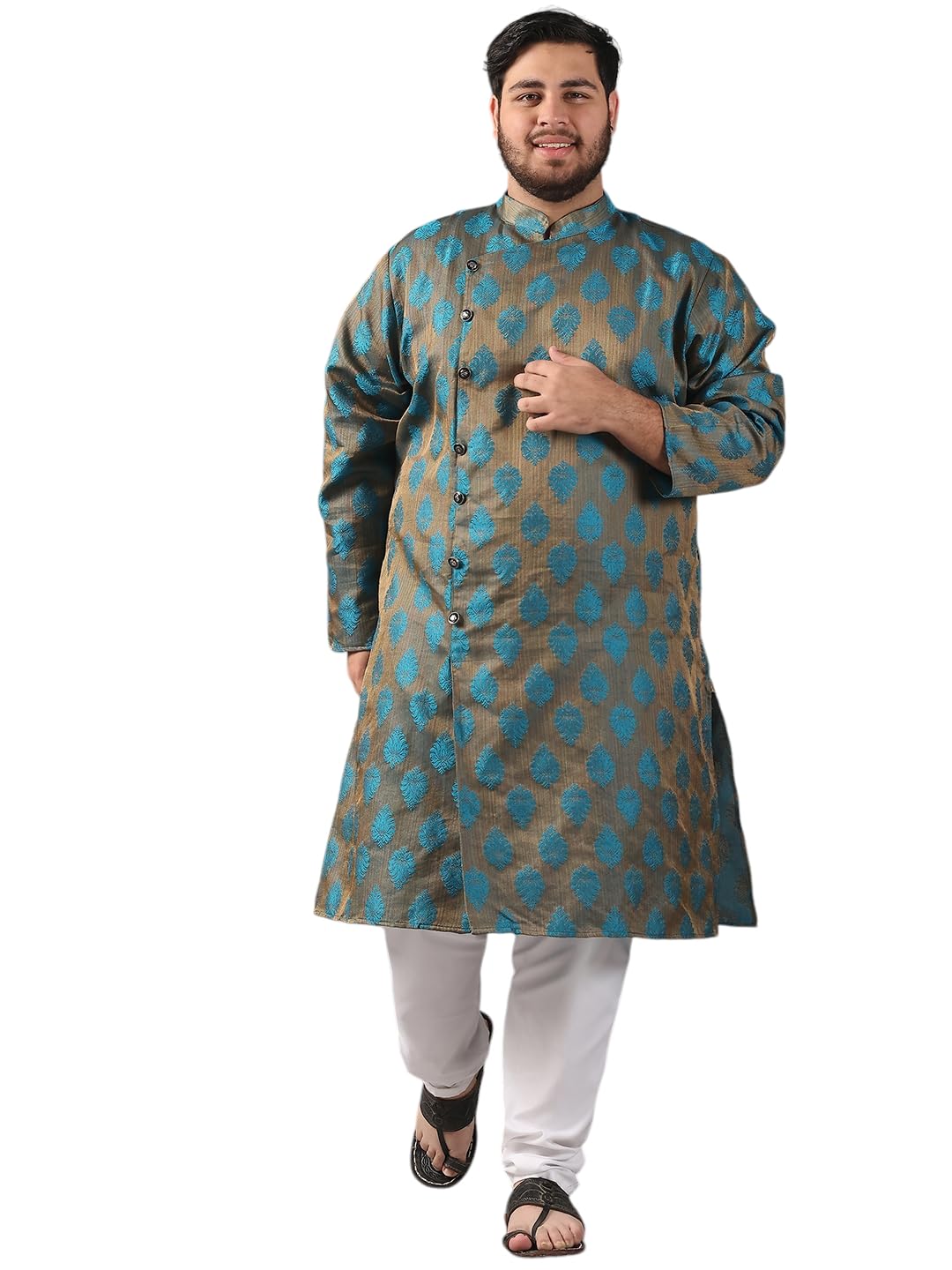 sojanya PLUS (Since 1958) Men's Jacquard Silk Long Kurta with Side Button Detailing and Pyjama Set-picture-16