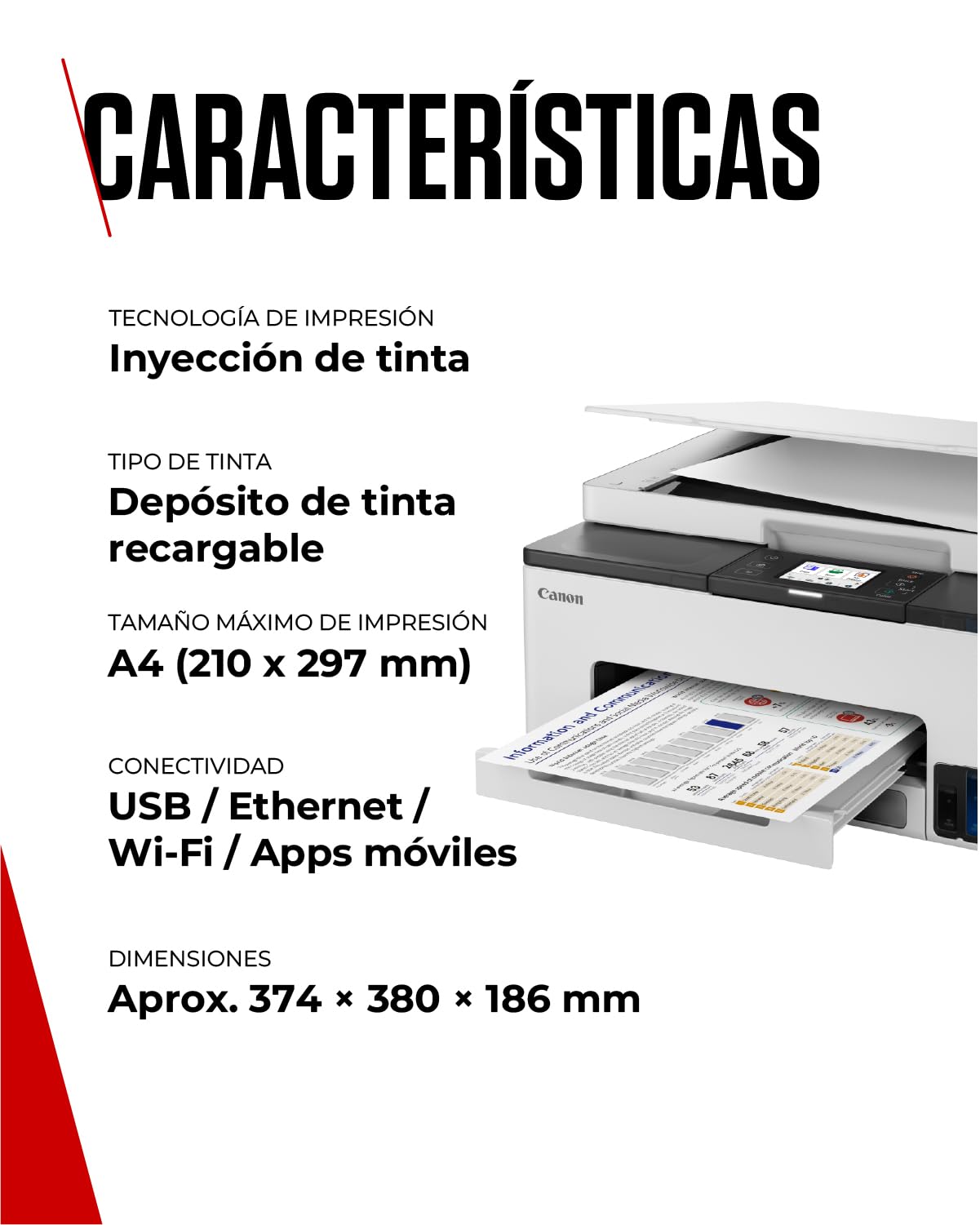 Canon MAXIFY GX1050 – Impresora Multifunción MegaTank a Color, Copiadora y Escáner A4 | Hogar y Oficina | Wi-Fi, Ethernet y USB | Inyección de Tinta