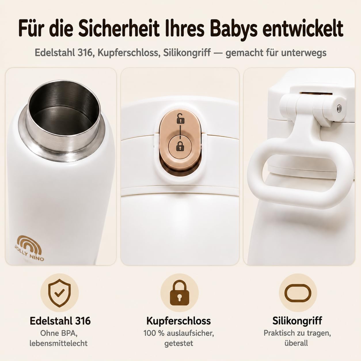 Flaschenwärmer Baby Unterwegs Tragbar Kabellos 500ml, Muttermilch & Wasser, Reise Auto Nacht, Silikonbürste Inklusive