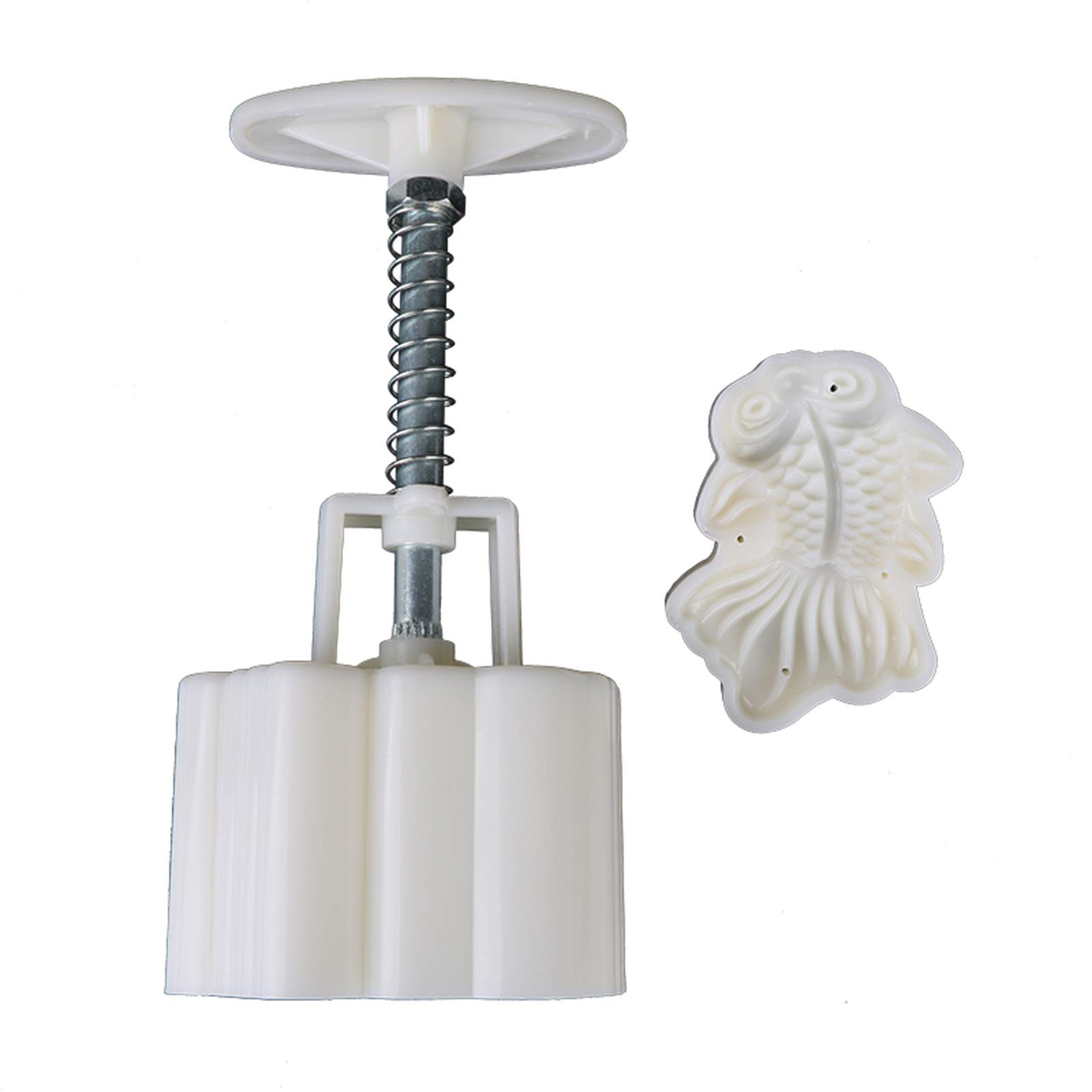 KSTZGTA Exquisite Cute Fish Moon Cake Maker Press Cookie Stamp Set - 1 Stamp, 1 Plunger, Fish Pattern, Durable, Eco-Friendly, DIY Dessert Maker, Perfect for Festival Mooncakes and Gifts