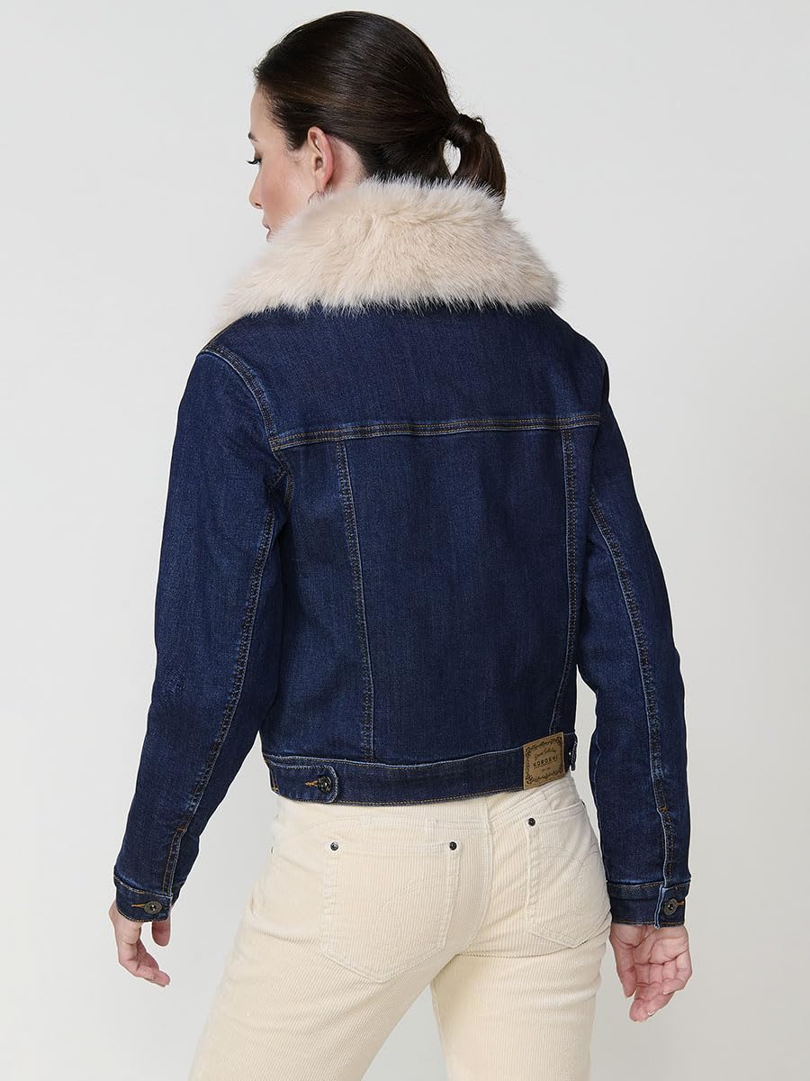 Koroshi Chaqueta cazadora vaquera denim oscuro forro interior efecto pelo y cuello pelo no animal extraíble