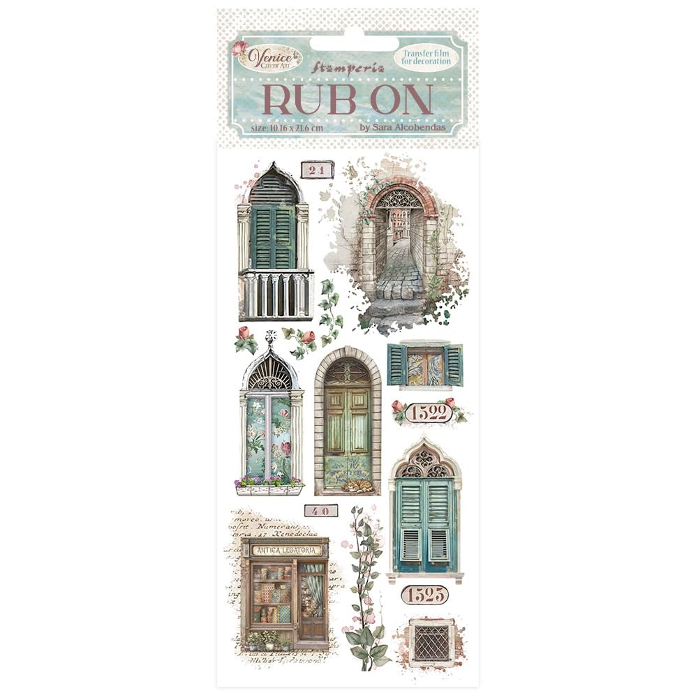 Stamperia - Rub-on for Scrapbooks, Albums, Bullet Journals and More, Easily Transfer Images onto Paper and Other Surfaces, Perfect for Crafts and Gifting (Venice, City of Art - Doors and Windows)