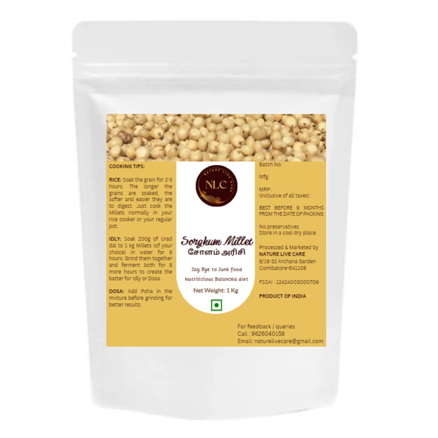Nature Live Care | White Cholam 1Kg | Sorghum 1000g | Jowar (B0D5MN612R) Amazon Price History, Amazon Price Tracker