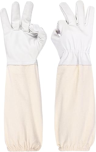 ZMHBKPS Goatskin Beekeeper Gloves with Long Canvas Cuffs for Hive Inspection and Honey Harvest ZMHBKPS Goatskin Beekeeper Gloves with Long Canvas Cuffs for Hive Inspection and Honey Harvest