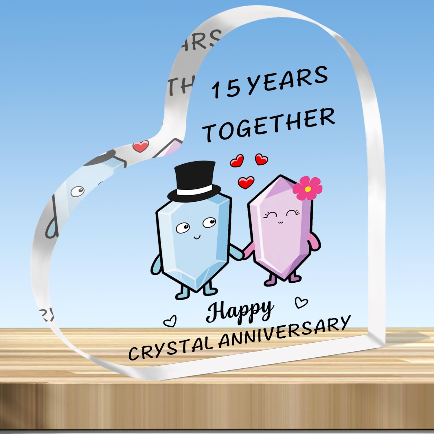 JMIMO 15th Wedding Anniversary Plaque Gifts 15 Years Together - Happy Crystal Anniversary Heart Shaped Acrylic Plaque for Couple Wife Husband