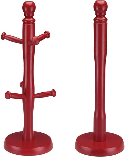 Apollo Beech Mug Tree and Kitchen Roll Holder, Red