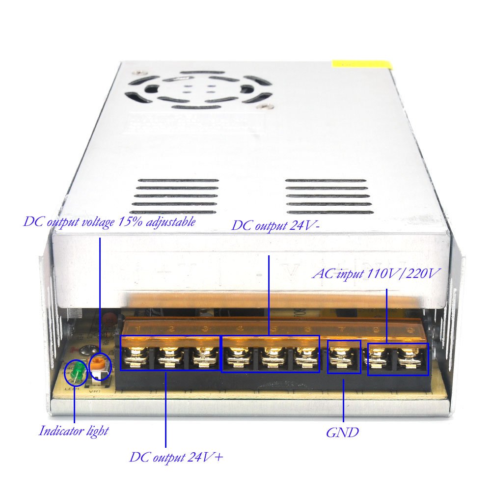 Padarsey Bloc d'alimentation universel régulé CC 24 V 15 A 360 W Entrée AC 110 V/220 V AC pour bandes LED, radio CCTV, ordinateur, projet