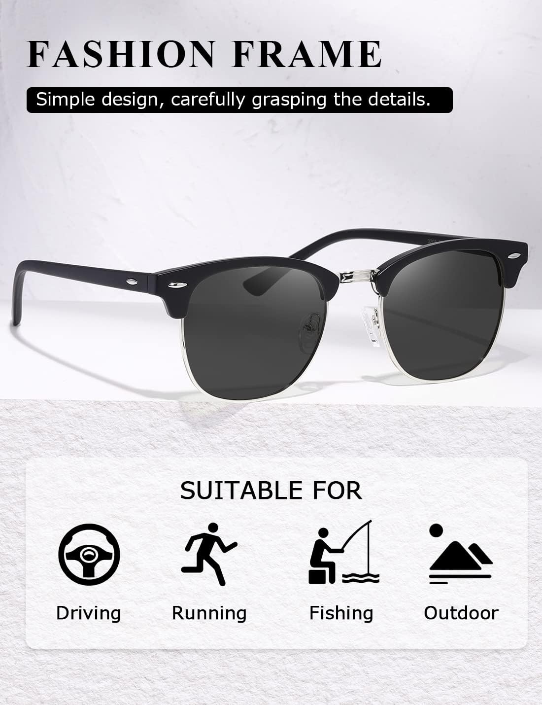 AEVOGUE Polarized Sunglasses For Women And Men Semi Rimless Frame Retro Sun Glasses AE0369 - Image 3