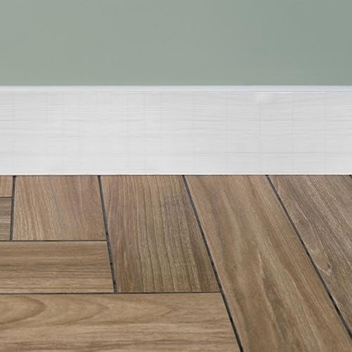 Miniatura 6 de Baluue Moldura flexible para zócalo, 2 pulgadas x 16 pies, calcomanía de pared de grano de madera blanca, molduras de base de pared para despegar y