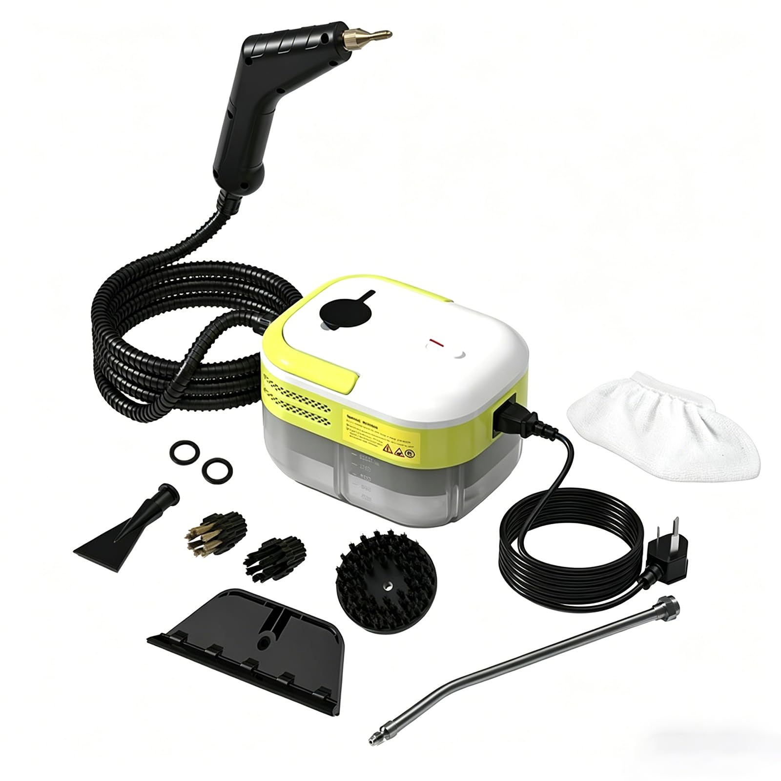 hKjPlvf Limpiador Vapor Mano 1500W Alta Presion, Tanque 1200 ML, Manguera 2M, 4 Cepillos, Calentamiento Rapido Limpieza Profunda Cocina, Coche, Tapiceria Yellow