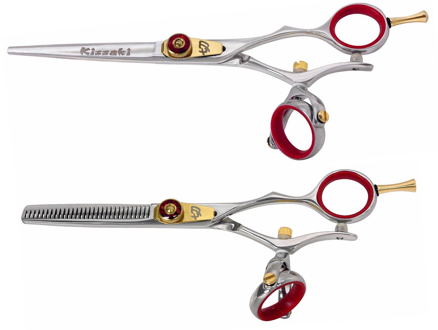 Kissaki Hair Scissors Gokatana 6.0 inches Silver R Hair Cutting Shears and Kanagawa 30 tooth Silver R Thinning Shears Double Swivel Matching Set Combo