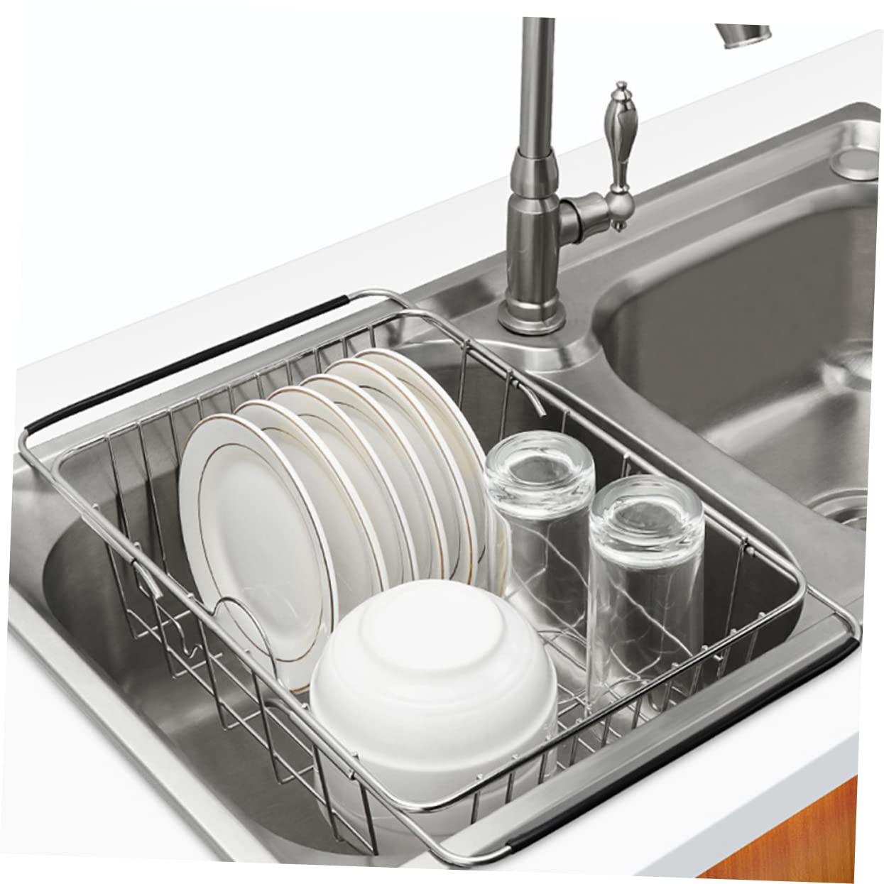 LIFKOME Escurreplatos grande expandible sobre el fregadero, escurridor de platos de cocina para ahorrar espacio para platos y cuencos, estante de secado de fregadero