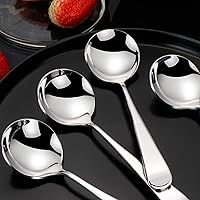 Vista 5 de Cucharas de sopa de metal, cucharas de acero inoxidable para sopa, redondas, coloridas, cucharas gruesas y de mango corto, cuchara de mesa de 6.3