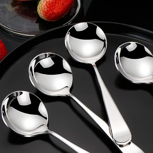 Miniatura 5 de Cucharas de sopa de metal, cucharas de acero inoxidable para sopa, redondas, coloridas, cucharas gruesas y de mango corto, cuchara de mesa de 6.3