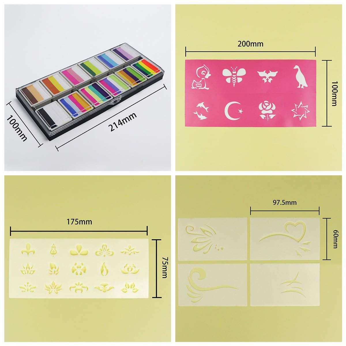 Face Body Paint Neon Fluorescent Face Paint 12 × 10g Luminous Eyeliner Makeup Palette Water Activated Glow Blacklight Eyeshadow