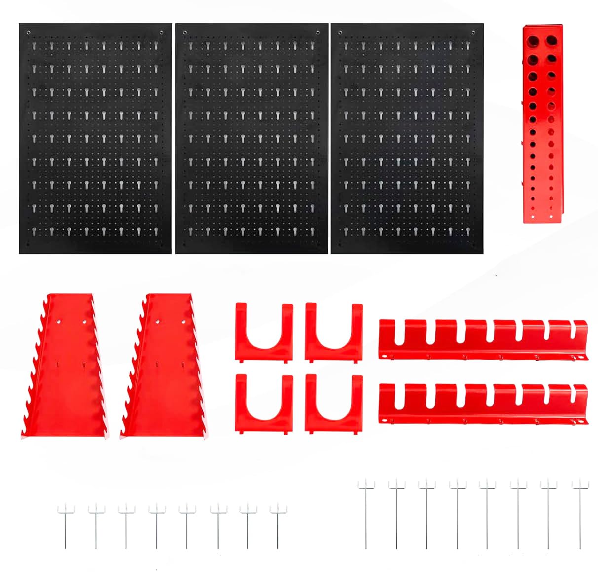 Panel para Herramientas de Metal 1200 x 600 mm con accesorios para colgar herramientas, 28 piezas Organizador de herramientas y soporte de pared multiusos Panel perforado