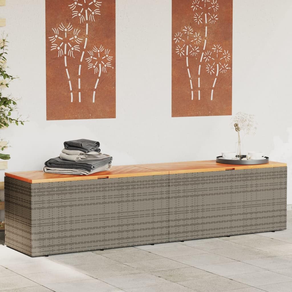 IKAYAA Baúl de Jardín, Arcón Exterior de Acacia Ratán, Caja de Almacenamiento con Bolsa Interior Resistente al Agua, Organizador Herramientas, Gris 220 x 50 x 54 cm