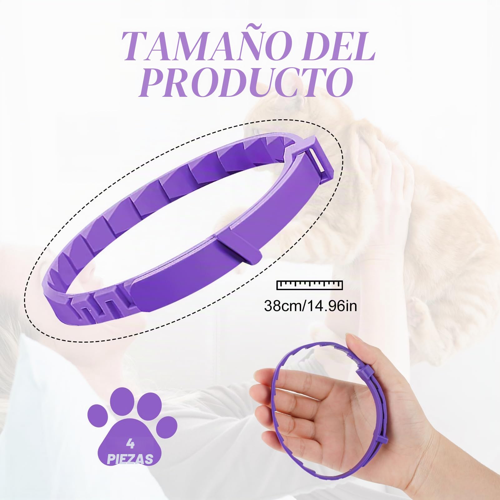 Collar calmante para gatos, 4 piezas, antiestrés con feromonas naturales – Lavanda y manzanilla, ajustable (hasta 38 cm), 30 días de efecto, para gatitos y gatos adultos