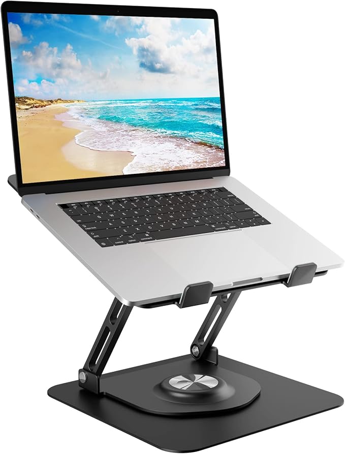 Swivel Laptop Stand for Desk, Adjustable Height Aluminum Computer Stand with 360 Rotating Base