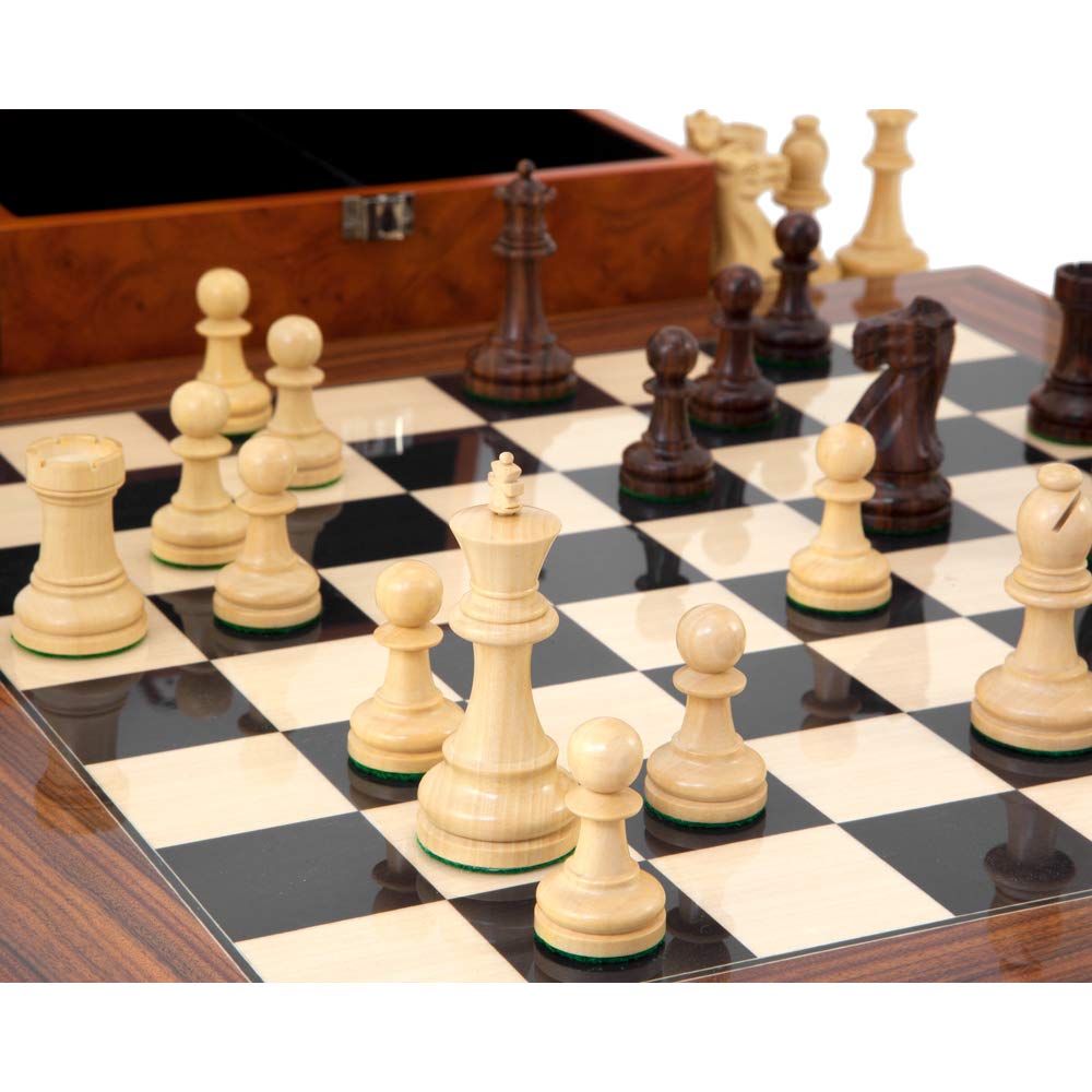 Supremo Palissandro Scacchi Set con nodoso Legno Custodia