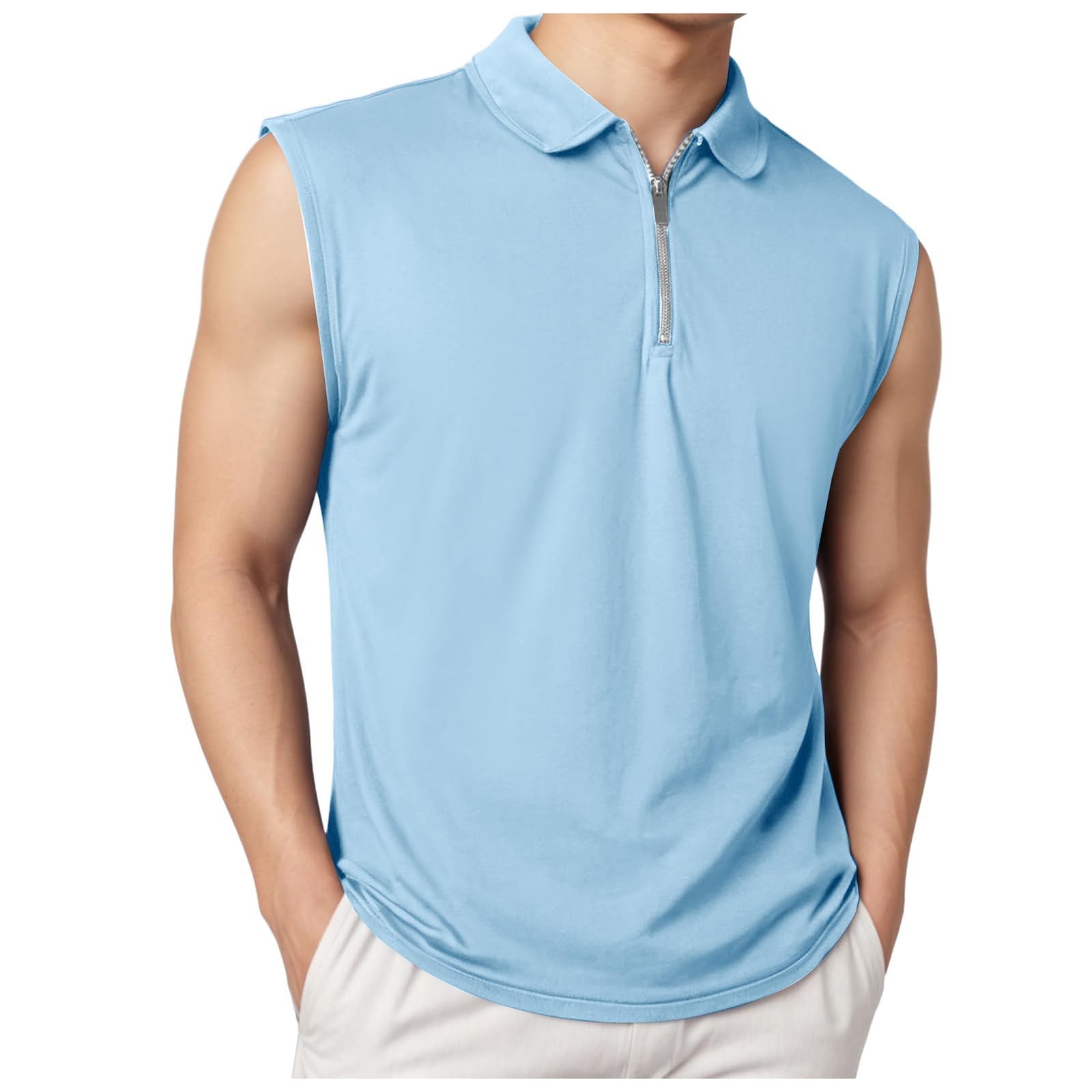 [hvreiop] ポロシャツ メンズ ノースリーブ ゴルフウェア 柔らかい ストレッチ タンクトップ ハーフジップ カジュアル 袖なしシャツ 吸汗速乾 人気 細身 カットソー 無地 シンプル トップス おしゃれ 大きいサイズ 作業着 普段着 ギフト