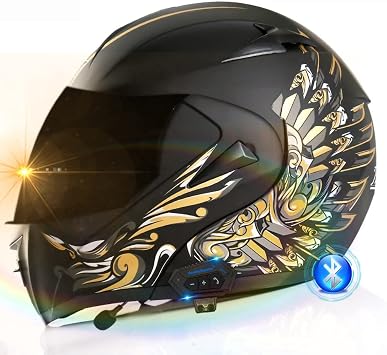 Motorcycle Helmet Bluetooth Full Face Flip up Double Sun Visor Modular Helmet DOT/ECE Certified, Built-in Mp3 Integrated Communication Auto-answer System