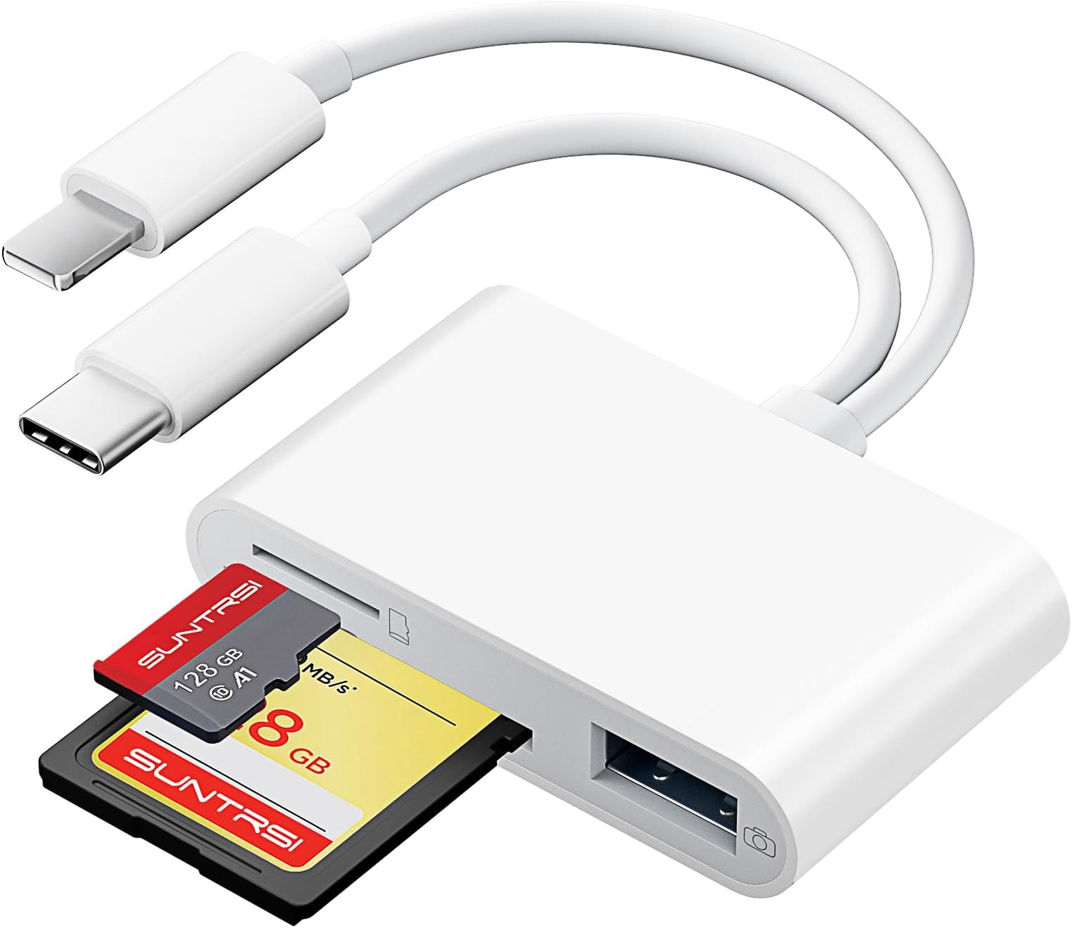 SD Card Reader for iPhone iPad Camera with USB C, Dual Card Slot USB 3.0 Memory Card Reader Supports SD/TF Card Trail Camera Viewer SD Card Adapter Portable Micro SD Card Reader No App Plug and Play