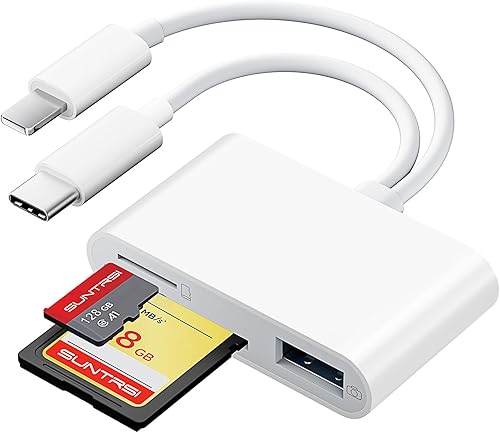 Lector de Tarjetas SD para iPhone iPad Cámara con USB C, Lector de Tarjetas de Memoria USB 3.0 con Ranura Dual Soporta Tarjetas SD/TF Visor de