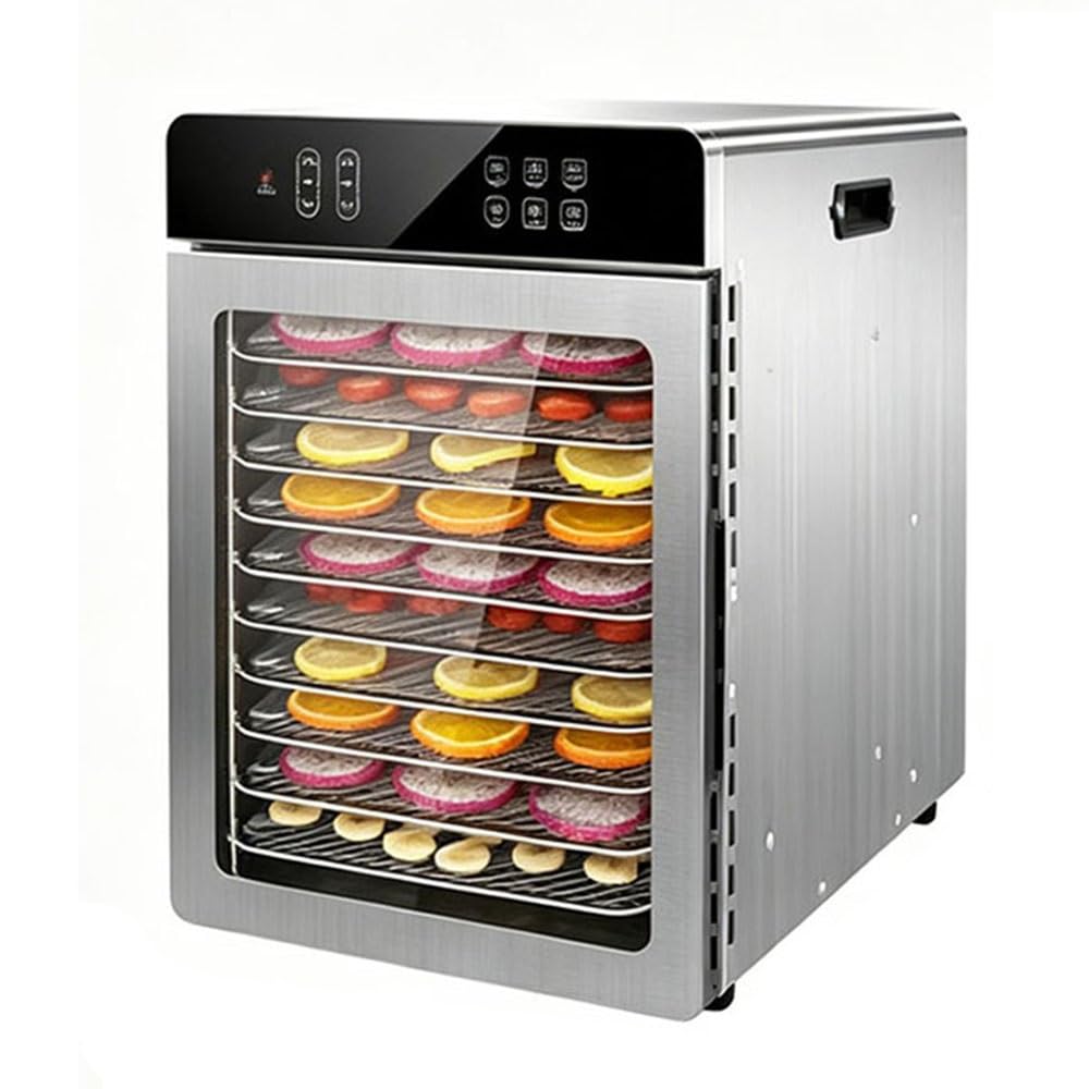 Essiccatore per Alimenti professionale 800W in Acciaio Inox, 10 Vassoi in Acciaio Inox, Grande Capacità, Display LED, Timer 24H, Temperatura Regolabile 30℃ – 90℃, per Carne, Frutta, Verdure(10 tray)