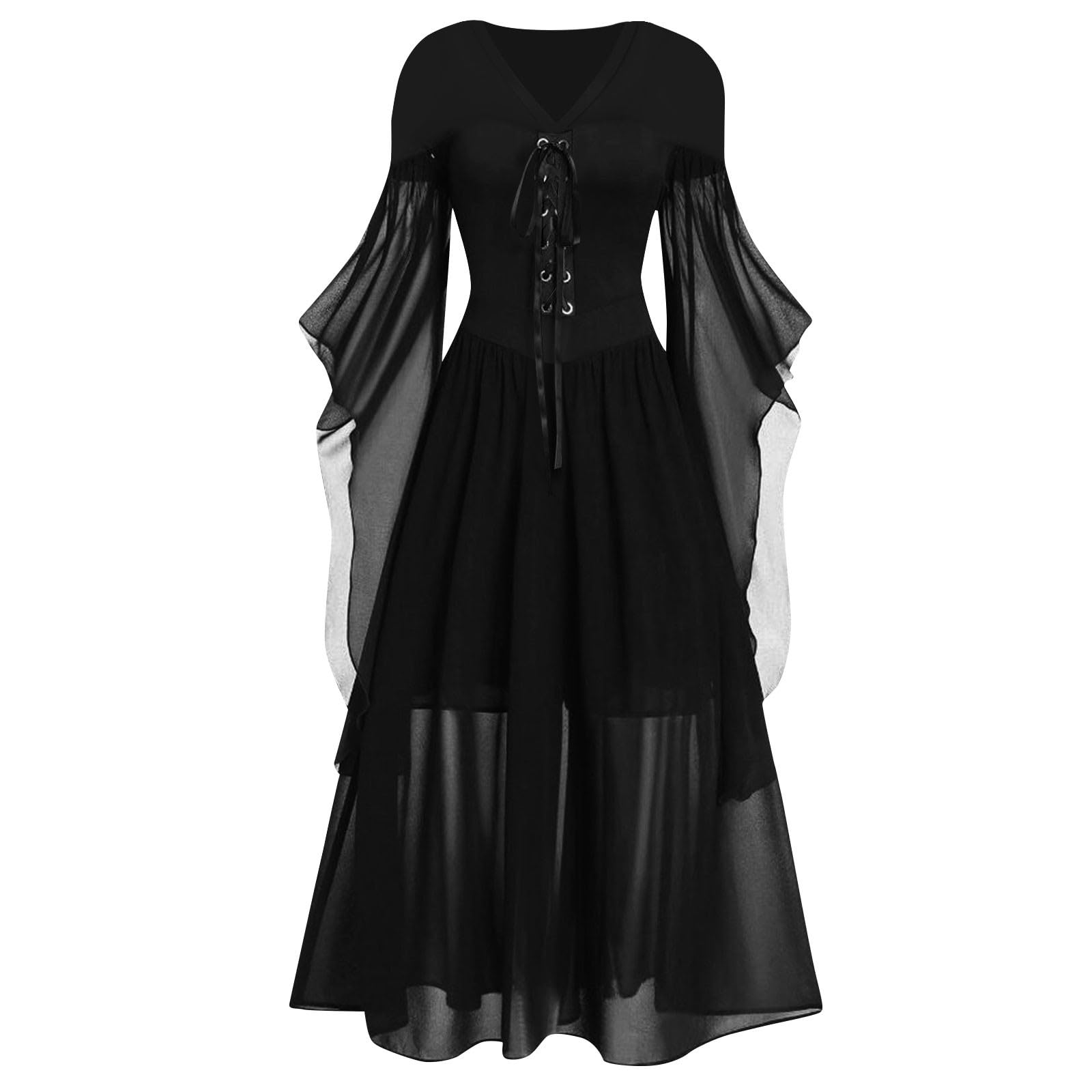 Faschingskostüme Damen Cocktailkleid Damen Retro 50Er Jahre Mieder Lang Flare Ärmel A Linie Perfekt Für Party Und Gothic Event Petticoatkleid