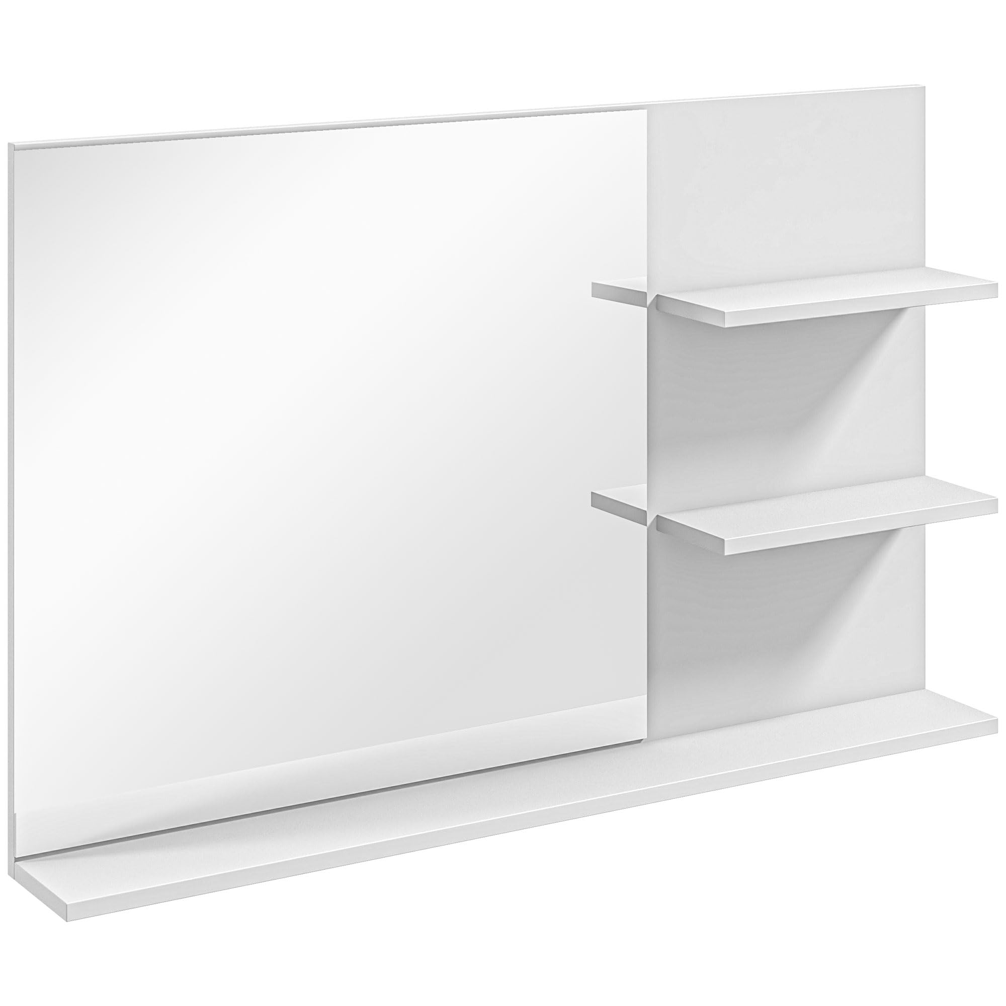 kleankin Espejo de baño con 2 estantes Laterales y Estante Inferior, Espejo Moderno de Pared, MDF y Cristal, 75x10x48 cm, Blanco