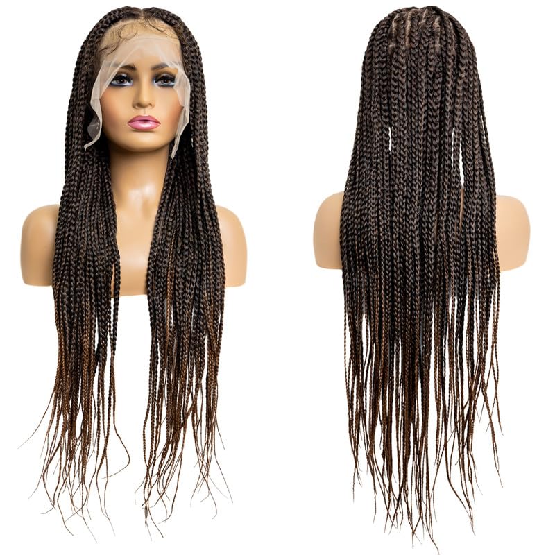 PIB - Peluca trenzada de encaje completo sin nudos de 24 pulgadas, pelucas trenzadas cuadradas para mujeres negras con abuelitos naturales (1B30,