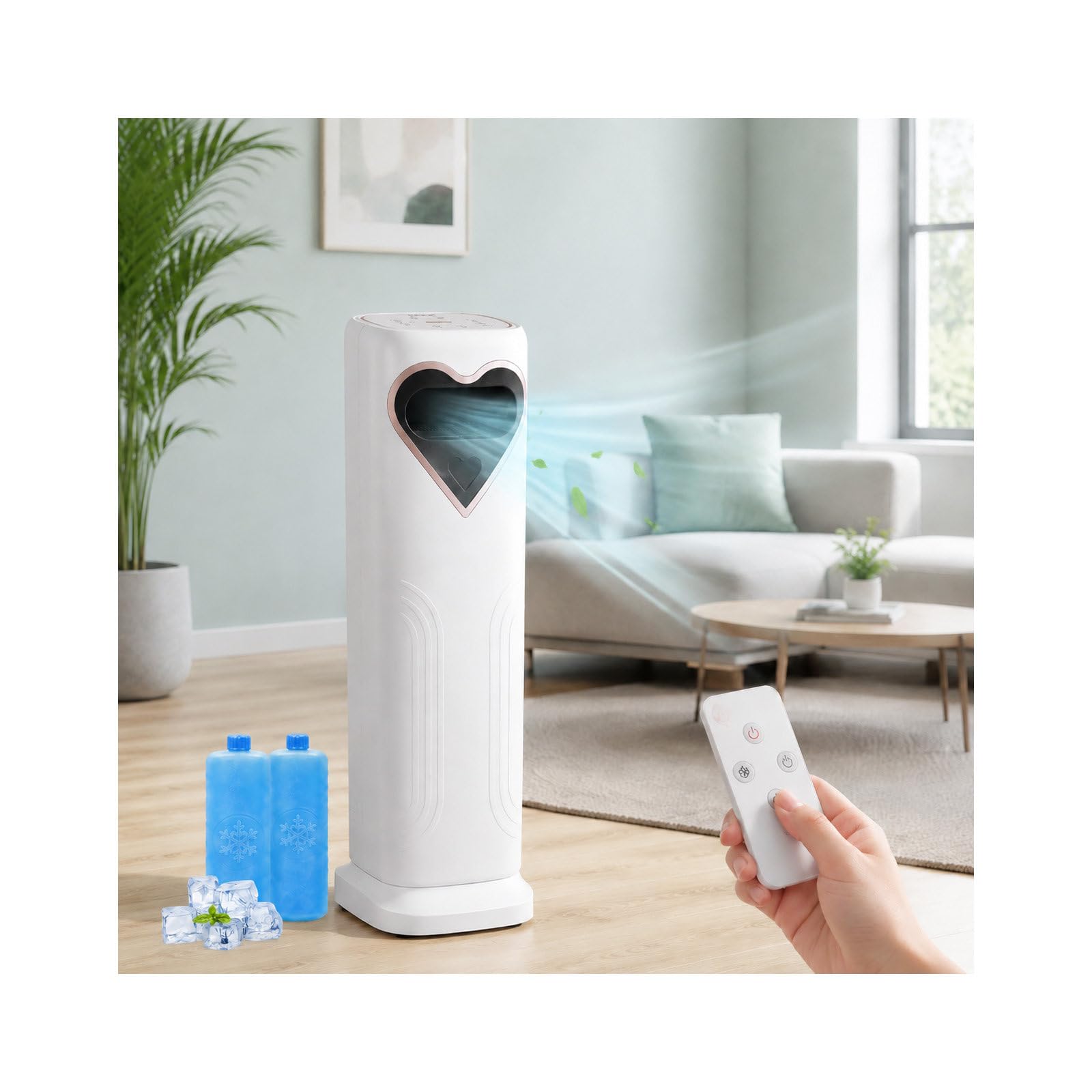 Climatizador Evaporativo, Ventilador de Torre con Tanque de 3.5L, Aire Acondicionado Portátil Frio y Calor con Oscilación, 3 Velocidades, Temporizador 12H y Mando