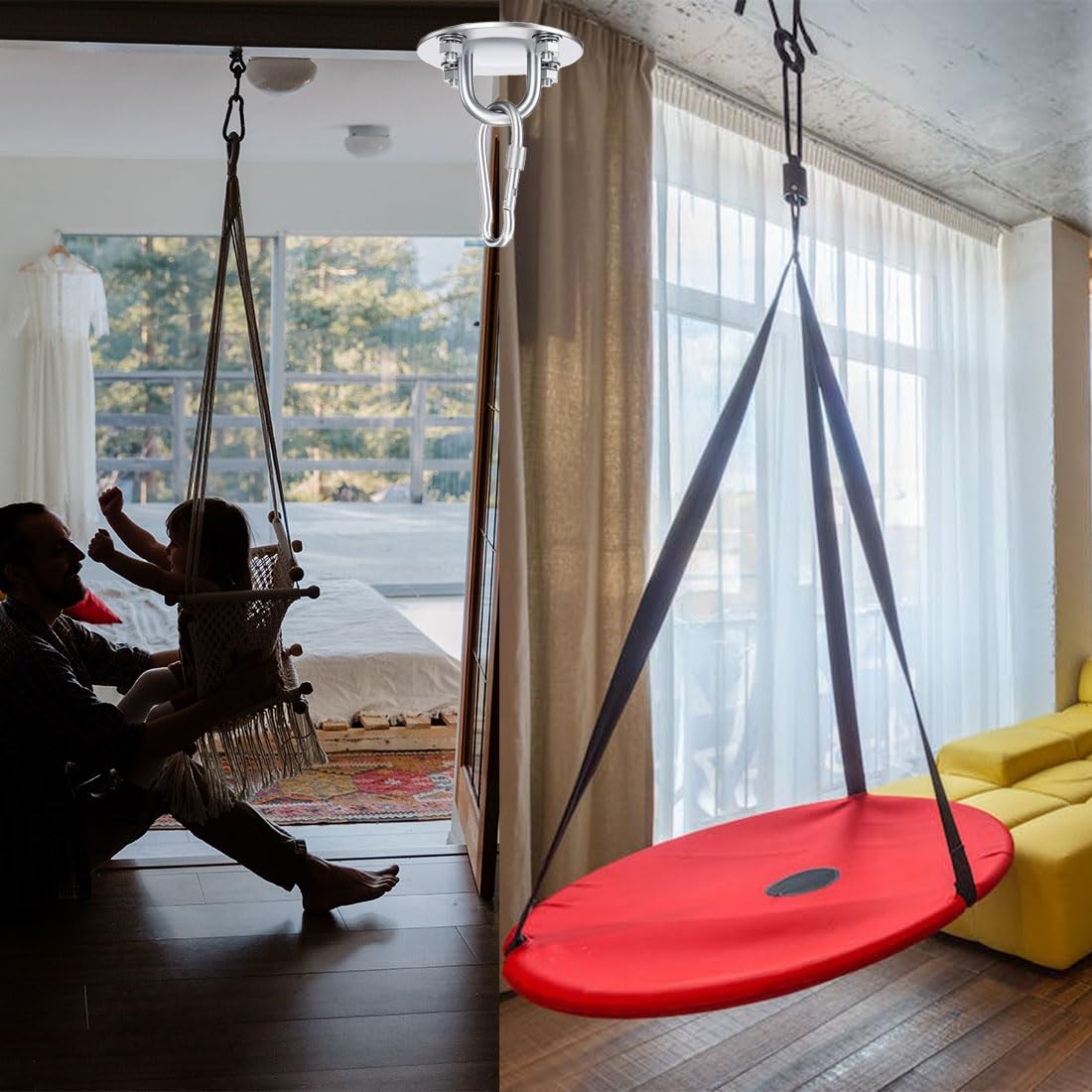 Gancio a Soffietto Heavy Duty Swing Hook per Sacco da Boxe,Asciugamano Yoga,Fino 450kg caricabile,Girevole a 360°, Acciaio Inossidabile Premium,Supporto a soffitto per Sling Trainer,Sun Sail