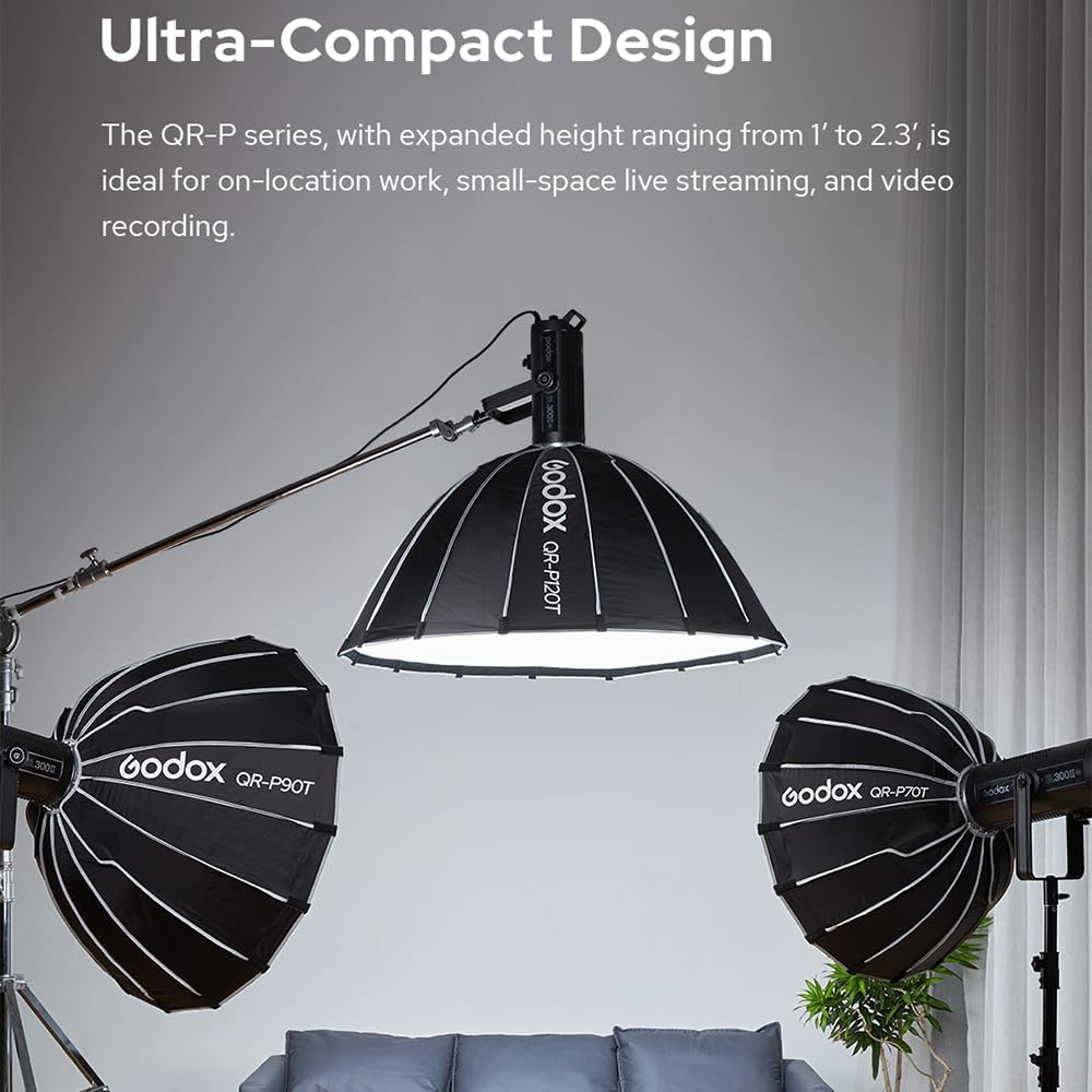 Godox QR-P150T Boîte à lumière parabolique à libération rapide avec grille en nid d'abeille, support Bowen avec diffuseur avant et intérieur sac de transport pour Godox MS300 MS300-V SK400II QT600III