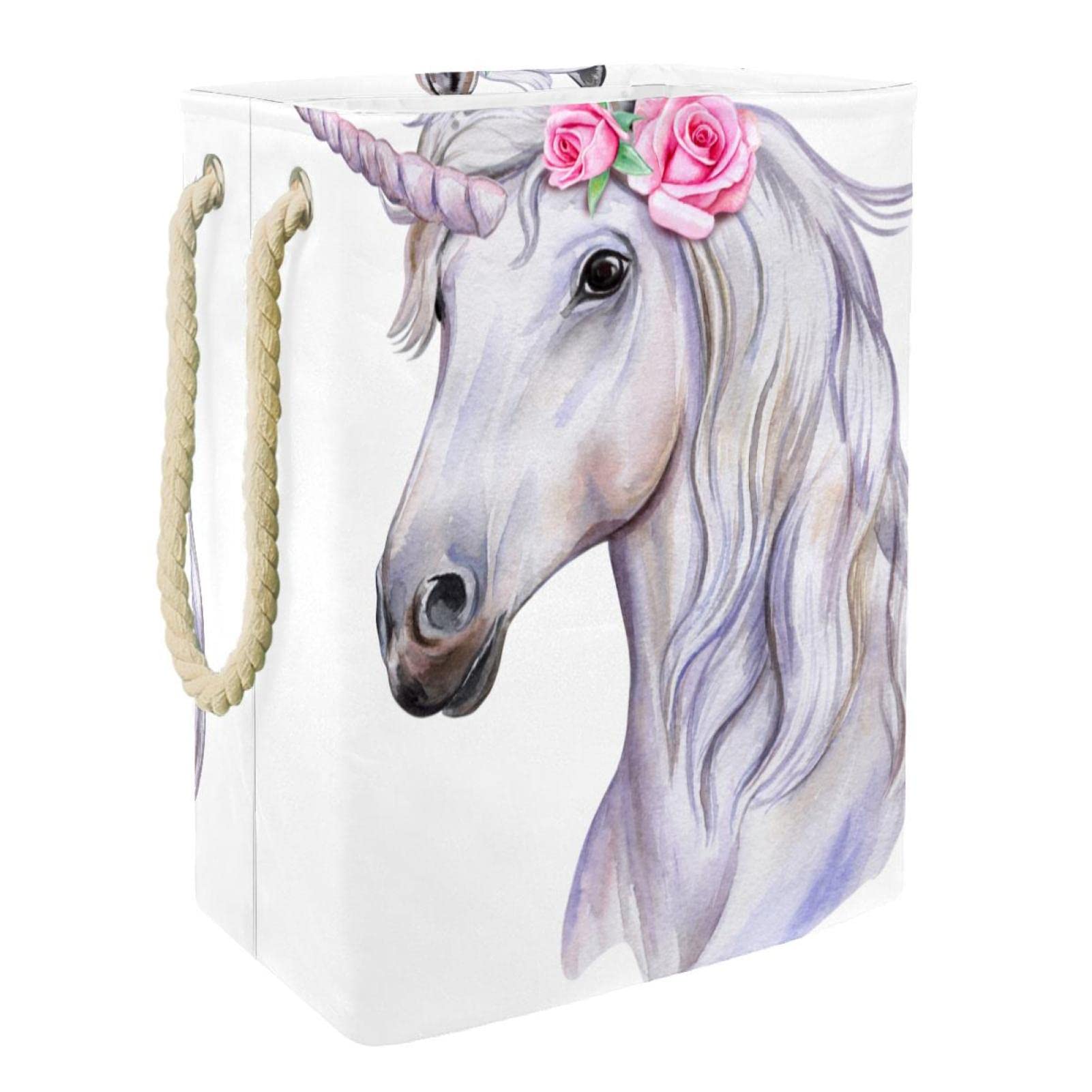 Panier à linge licorne blanc imperméable avec poignée pour enfant