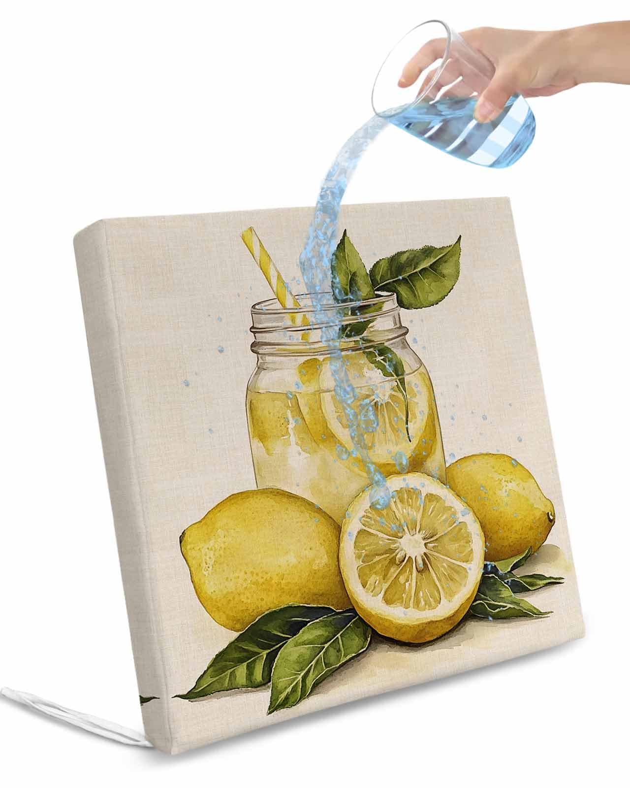 2 Pack Summer Lemon Waterproof Cushion Covers with Ties, Outdoor Patio Chaise Lounge Chair Seat Cushion Slip Covers Replacement(Only Cover) Yellow Fruits Green Leaf Vintage 24