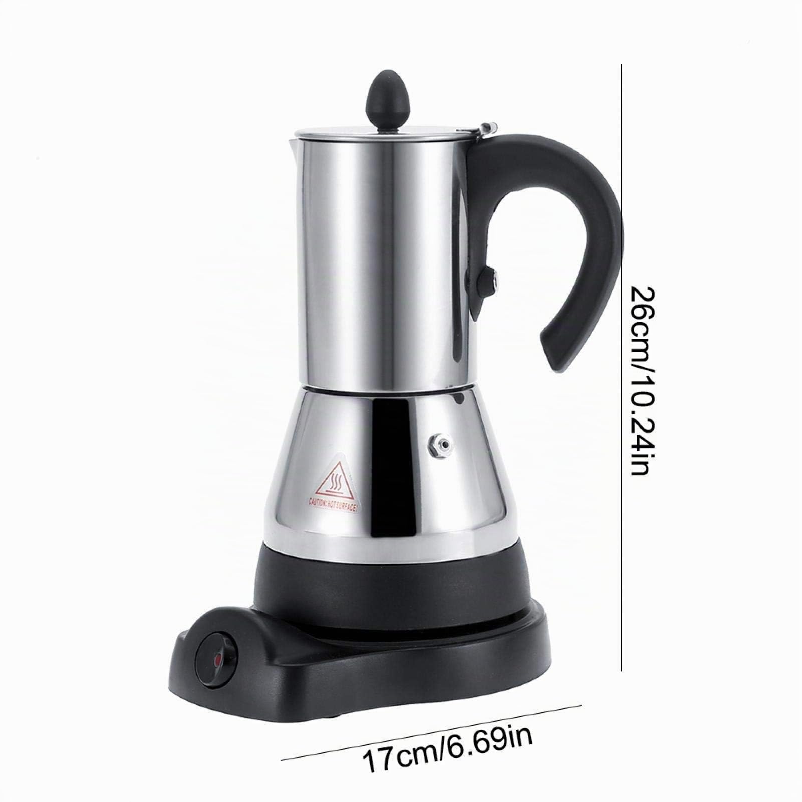 Tyenaza Cafetera EléCtrica, Cafetera Moka EléCtrica de Acero Inoxidable de 200/300 Ml, Cafetera para Espresso de Acero Inoxidable para Estufa, Uso Adecuado la Oficina en Casa, Enchufe UE 220V(300Ml)
