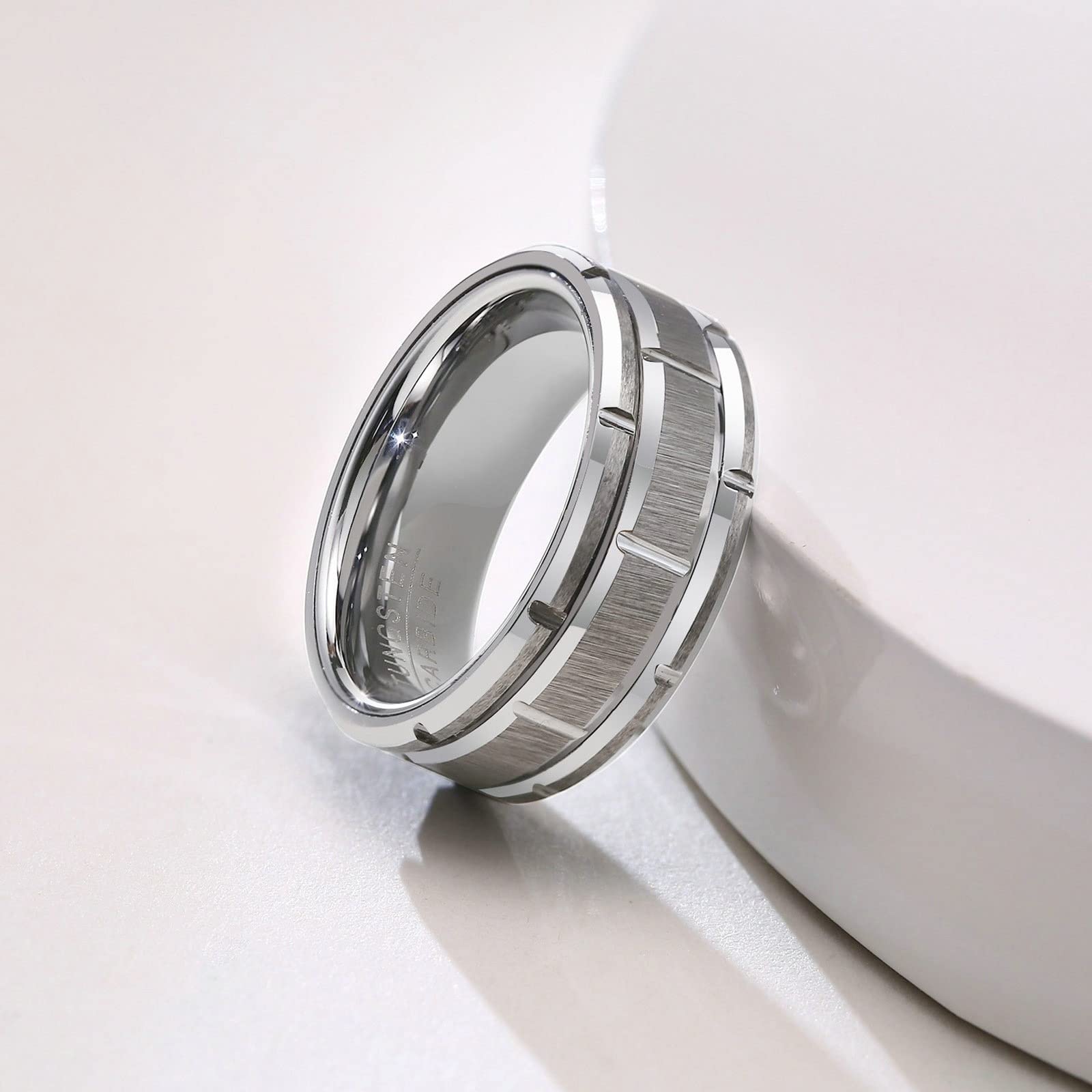 AmDxD Anillo de acero inoxidable a rayas mate para hombre, para hombre, Acero inoxidable,