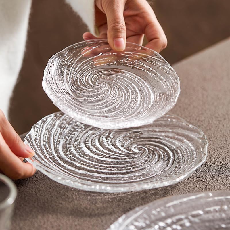 Dessert Plates Glass Tableware Shallow Plate Fruit Plate Living Room Creative Plate Vegetable Plate Round Plate Dessert Plate(Small)