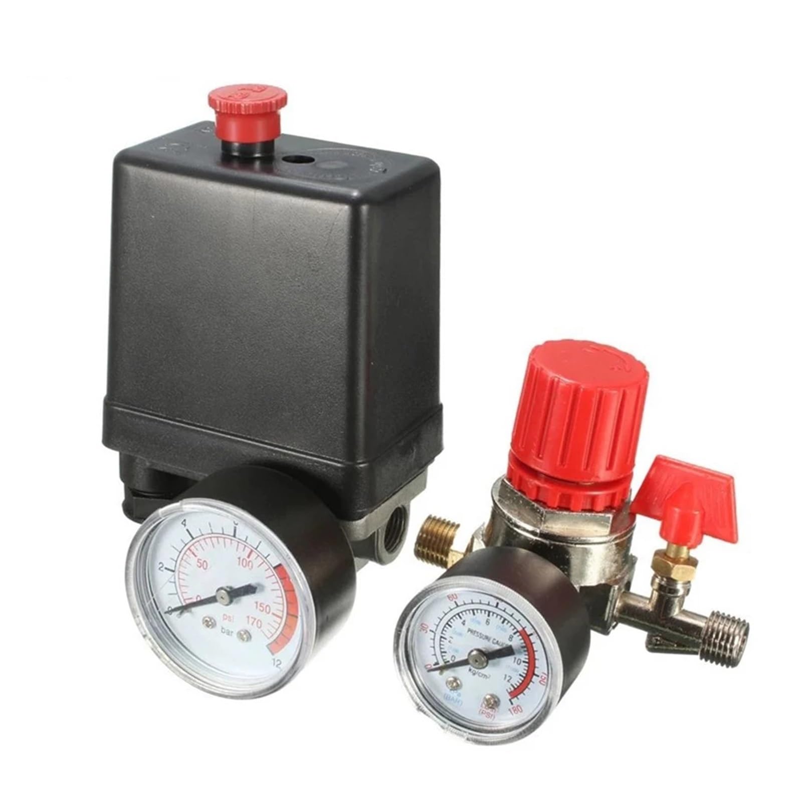 pressostat de compresseur Interrupteur de Pression 1/4" 20A 240V Interrupteur de Pression avec manomètre 90-120 PSI réglable