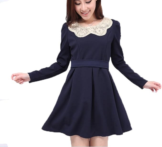 Amazon Co Jp Xasap秋冬 ワンピース 長袖 ワンピース 大人上品 細身 ベルト付き韓国風ワンピース お嬢様 ワンピース 結婚式 ワンピース S 青色 服 ファッション小物