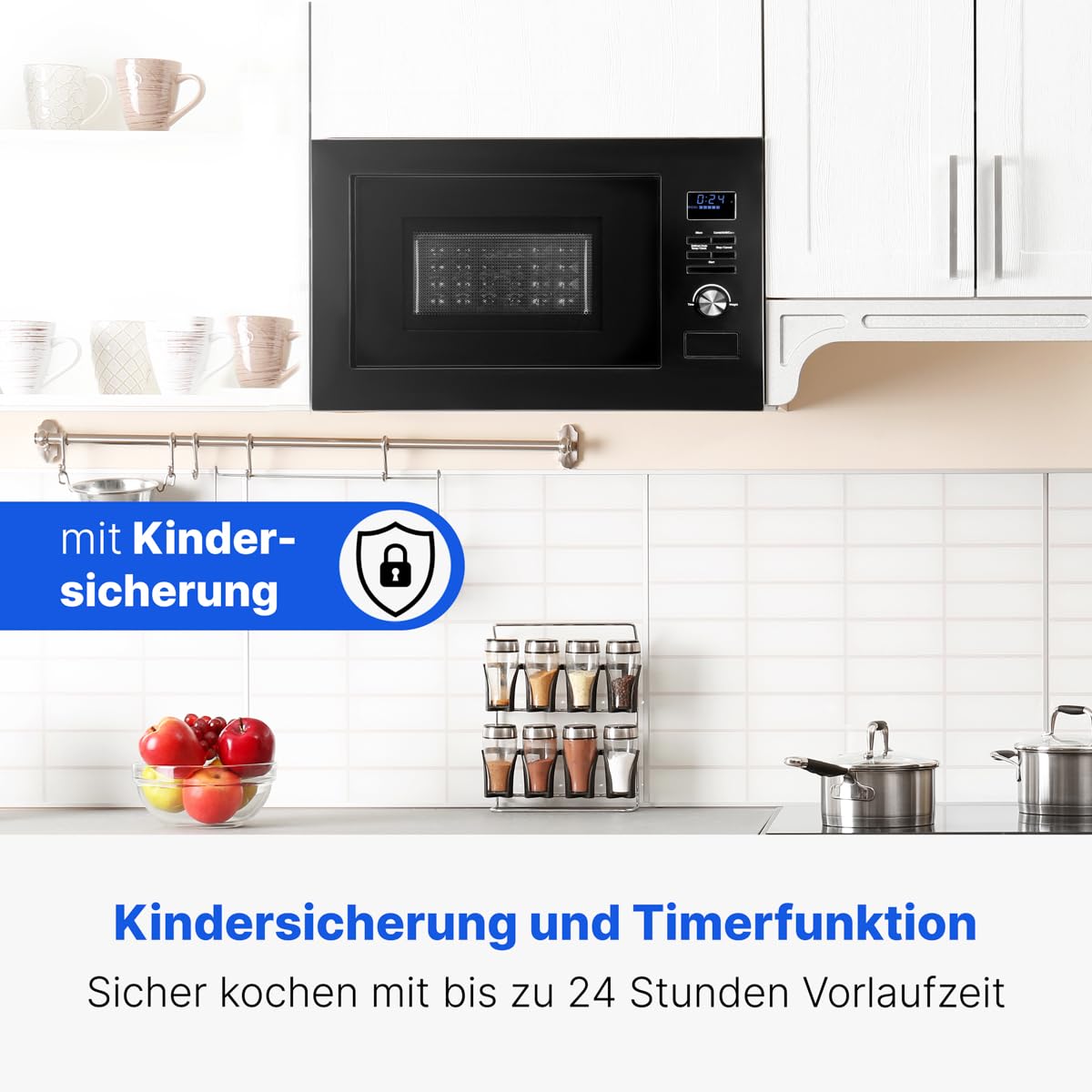 Bomann® Micro-ondes encastrable 3en1, Gril + Air chaud, Espace de cuisson 25L, 8 programmes automatiques, Gril + Plateau tournant(Ø 27 cm), 900W, MWG 3001 H EB noir-mat